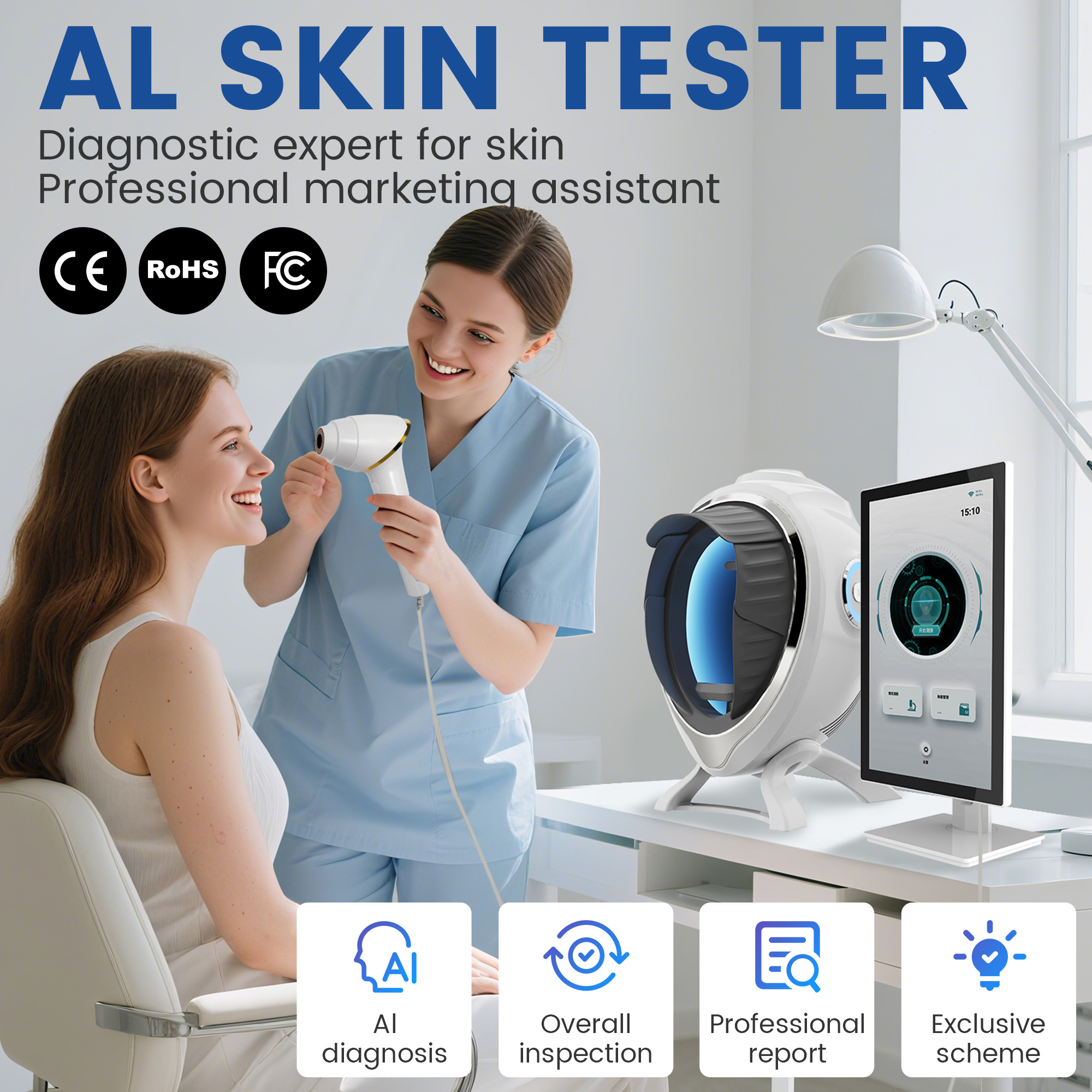 Facial Skin Analyzer Multi-Dimensional Detection Of Oil, Moisture, Pores, Dedicated To Beauty Salons Tri-spectral imaging