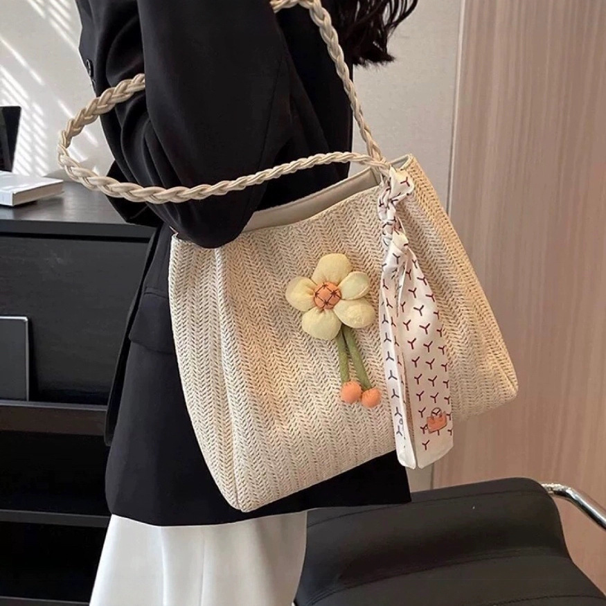 Free shipping designer Summer Trendy Mori Style Large Capacity Bag Women Simple Woven Tote Bag 2025 New Shoulder Bag