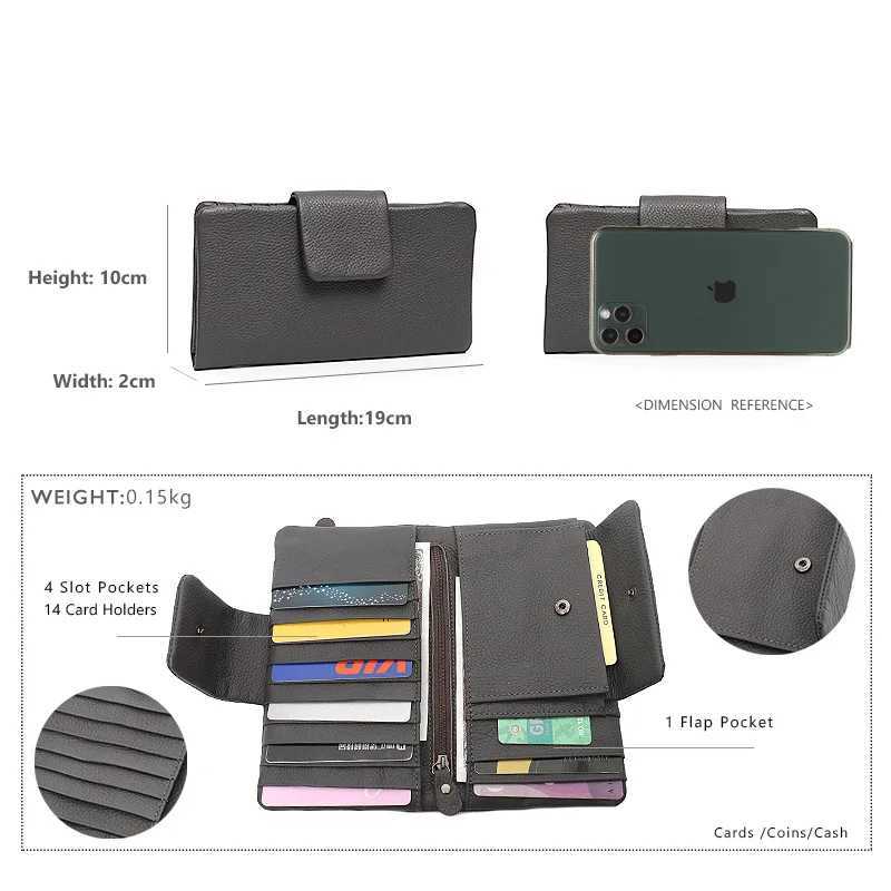 SC Fashion Real Leather Large Purse For Women Daily Functional Flap Long Wallet Card Coin Purses Female Cowhide Clutch Handbags Z250621