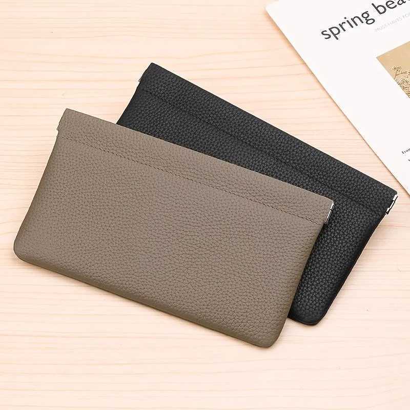 Automatic closed leather wallet ultra-thin portable storage bag Korean version makeup bag phone bag multiple colors Z250621