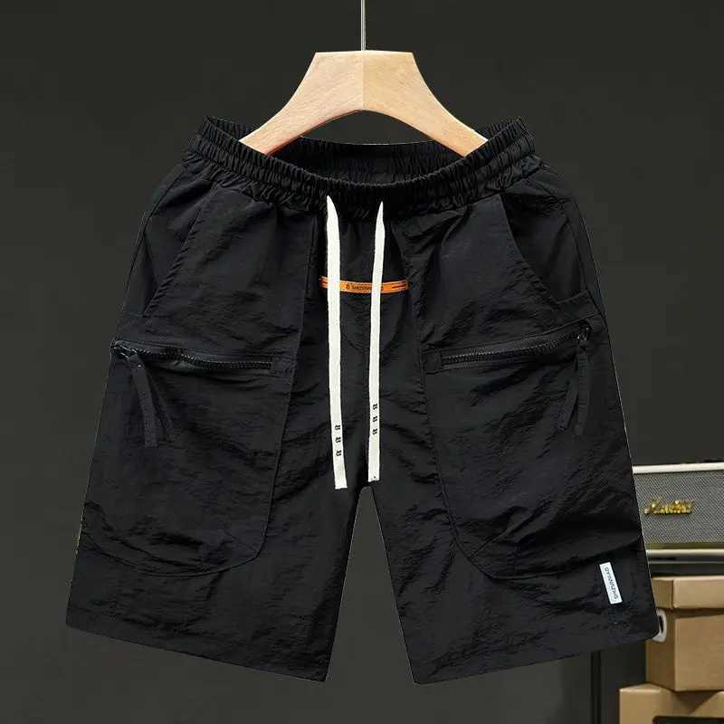 Male Short Pants Quickly Do with Draw String Elastic Waist Mens Cargo Shorts Purple Solid Streetwear Comfortable Nylon Casual W250705