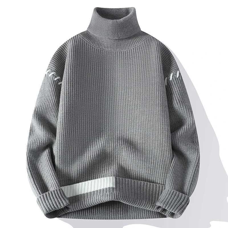 New Fashion Youthful Vitality Mens Turtleneck Sweater Autumn Winter Loose Casual Knitted Pullovers Men Warm Patchwork Knitwear Z250621