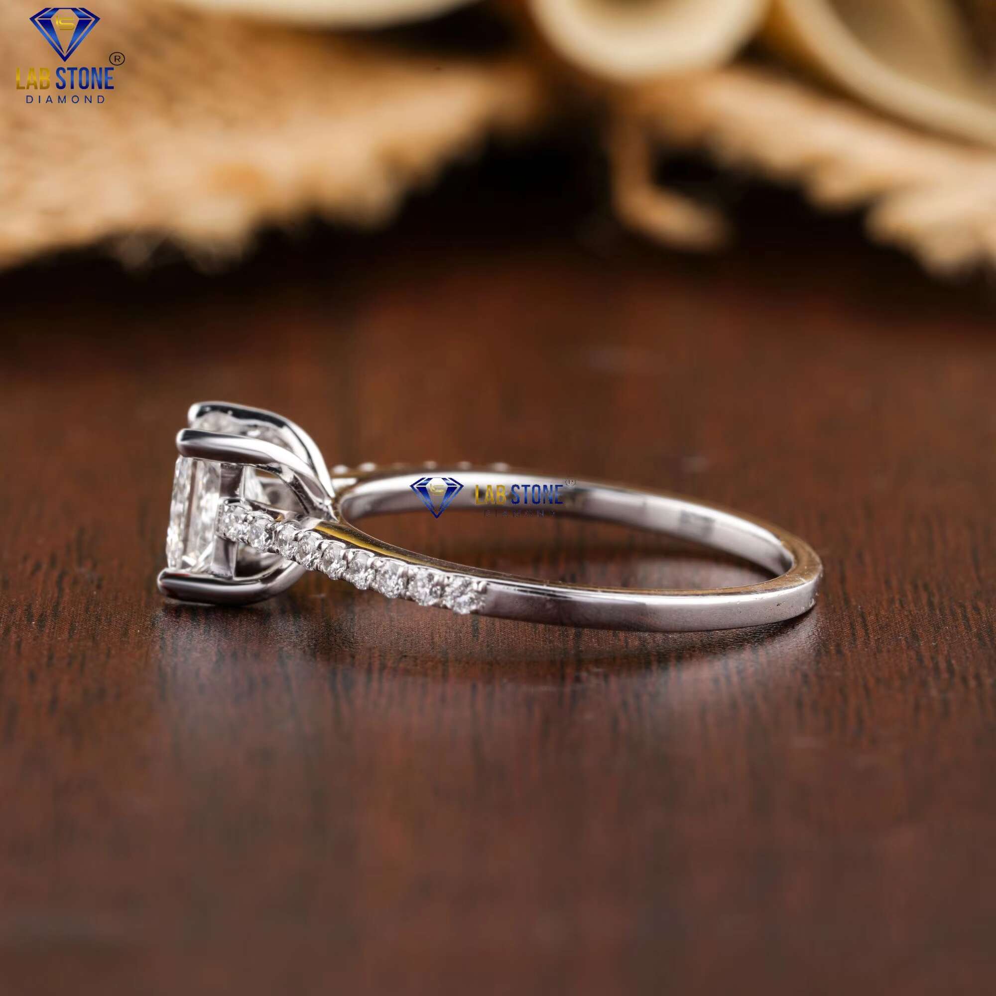1.21 TDW Princess Round Brilliant Cut Diamond Ring 18k White Gold |Pave Setting |Cvd/Hpht Diamond Lab Stone