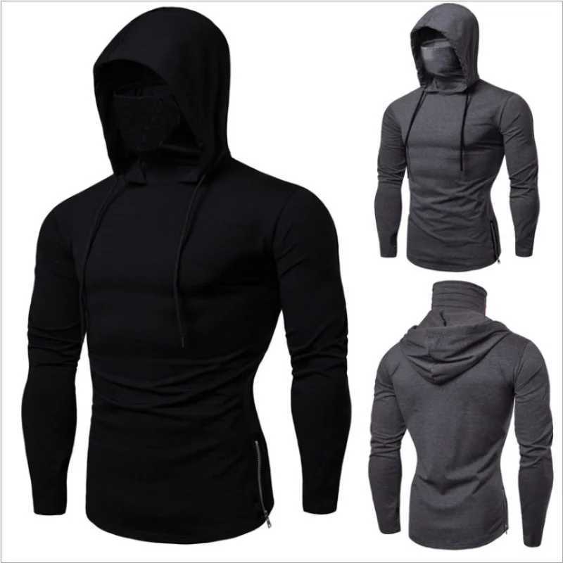 2025 New Mens Gym Thin Hoodie Long Sleeve Hoodies With Mask Sweatshirt Casual Splice Large Mask Hoodie Sweatshirt Hooded Tops XJ250621