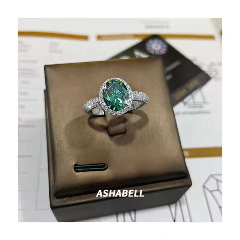 Luxury Full Moissanite 2CT VVS D Color 925 Sterling Silver Green Full Moissanite Ring Women Engagement Wedding Ring