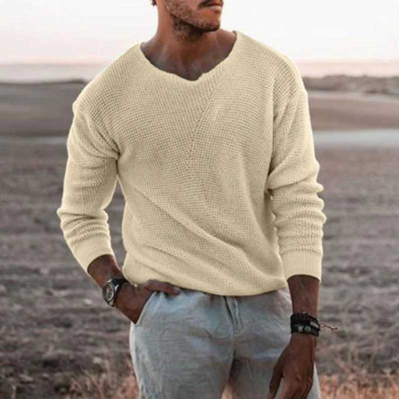 2023 Spring Autumn Fashion Mens Knit Thin Sweaters Casual V Neck Solid Warm Slim Fit Sweaters Pullover Male Z250621