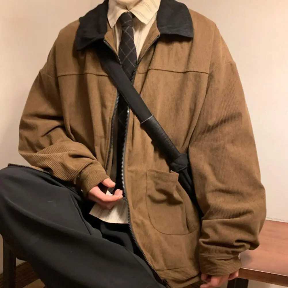 Corduroy Men Jacket American Style Vintage 2024 Men Bomber Jacket Windbreakers Zipper Coats Autumn Loose Cargo Outerwear XJ250621