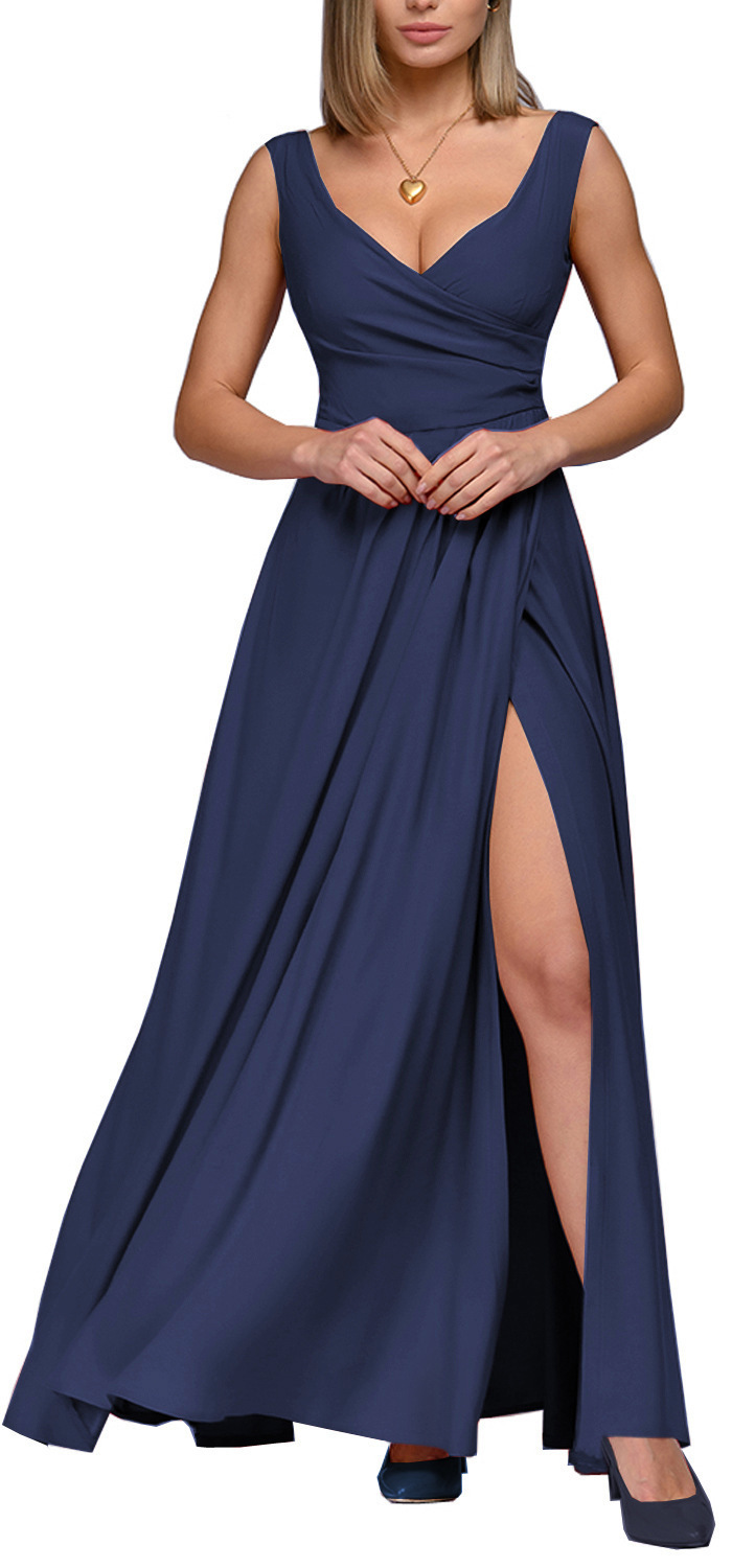 M621Summer new solid color sleeveless waist dress long dress