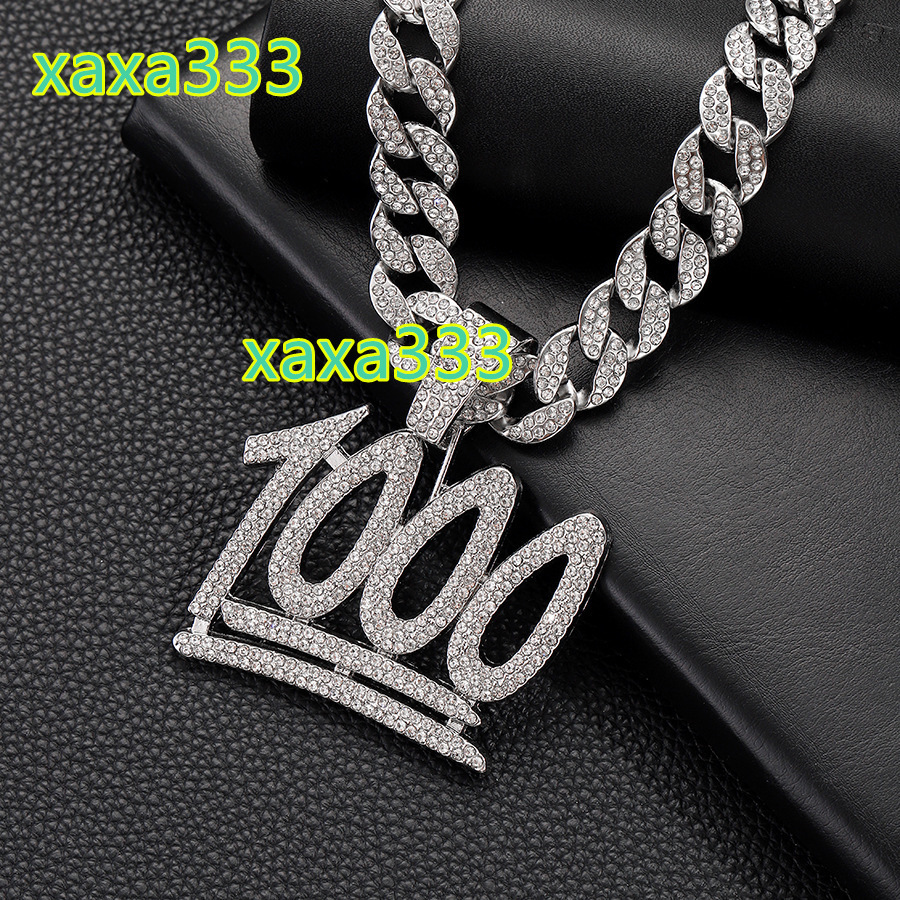 Hot-Selling 1000-Point Full Diamond Pendant Cool Hip-Hop Decoration for Men Cuban Necklace Style European American Alloy