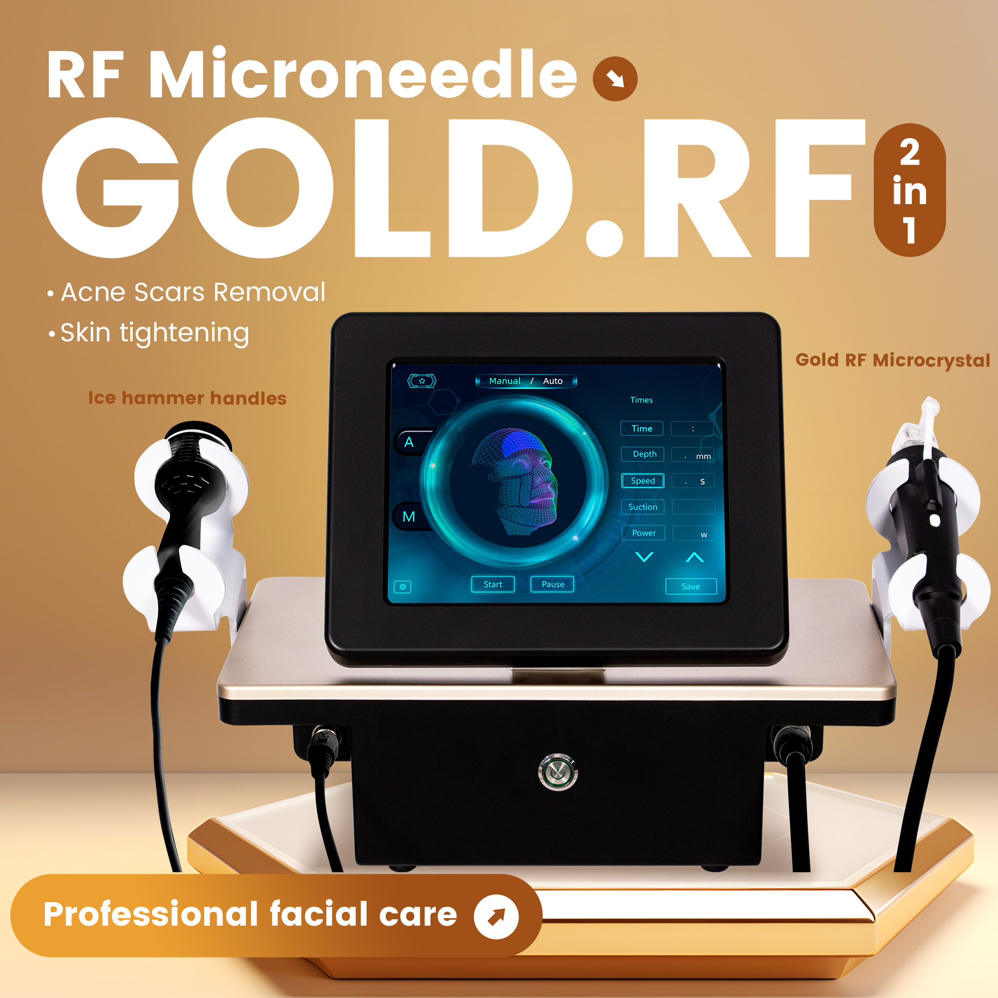 Gold RF Skin Tightening Device with Ice Hammer Pore Minimizing Scar Removal And Wrinkle Therapy