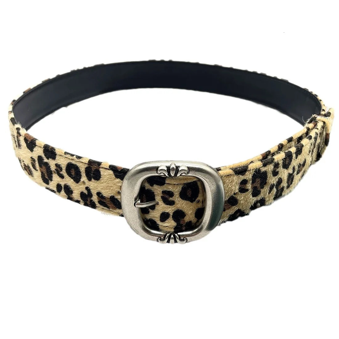 Punk Belts Vintage Engraved Buckle Leopard Print Beaded Sexy Belt Jeans Versatile Decorative Belt 250617