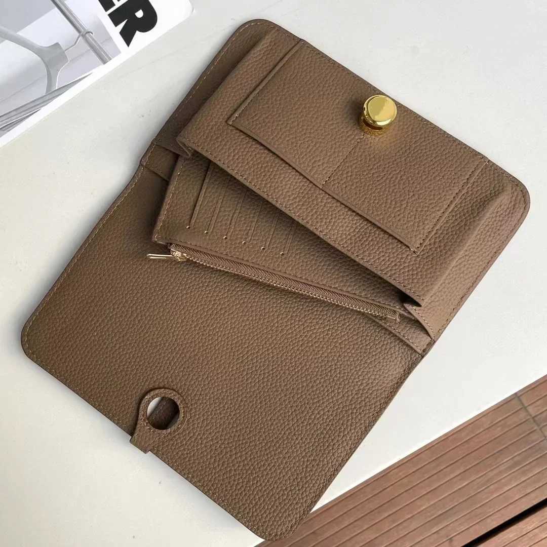 Genuine leather long ladys handbag with multiple compartments fashionable wallet large capacity thin passport clip gold Z250621