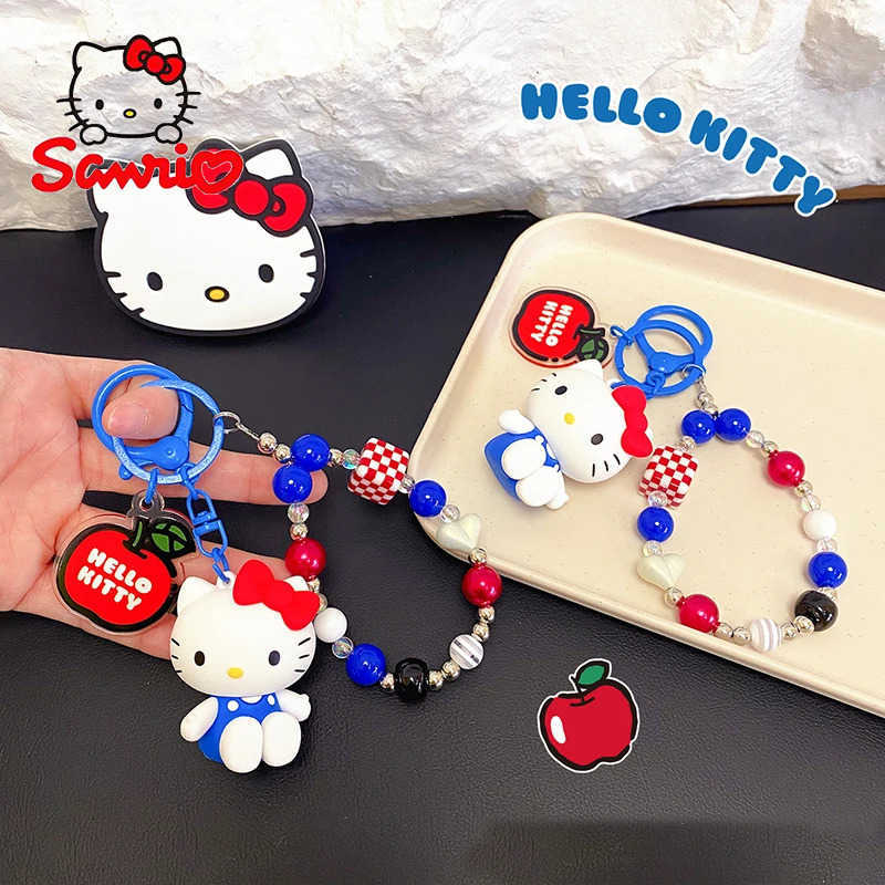 Sanrio Hello Kitty Beaded Keychain Cute Cartoon Charm for Keys Bags Purse Backpack 3D Acrylic Pendant Gift for Girls Accessoriesw250612