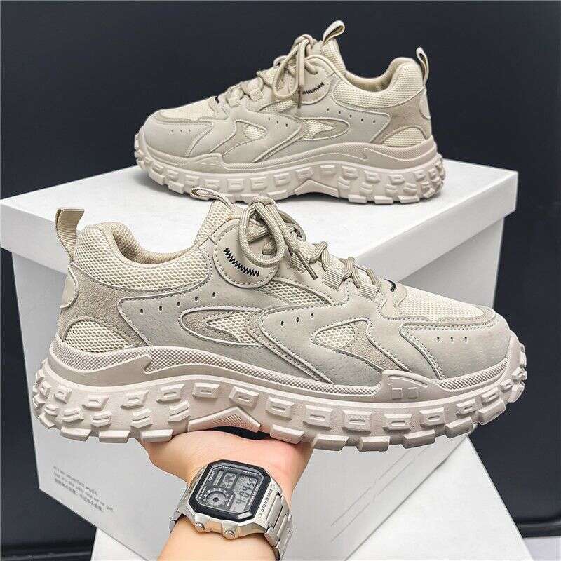 Men's Safety Spring Breathable Mesh Sneakers Korean Style Trendy Thick Sole Non-Slip Casual new Running Dad Shoes