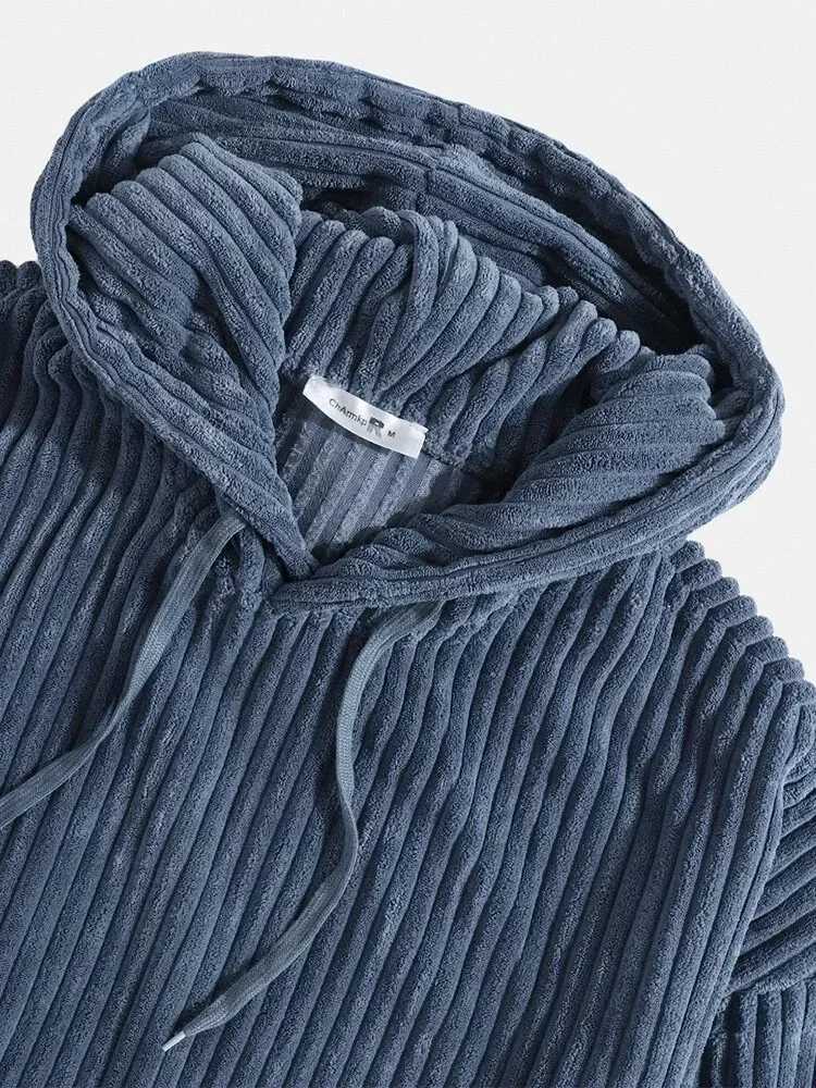 2024 NEW Solid Corduroy Hoodies for Men Autumn Winter Thick Warm Mens Sweatshirts Casual Loose Kangaroo Pocket Hoodies Outerwear XJ250621