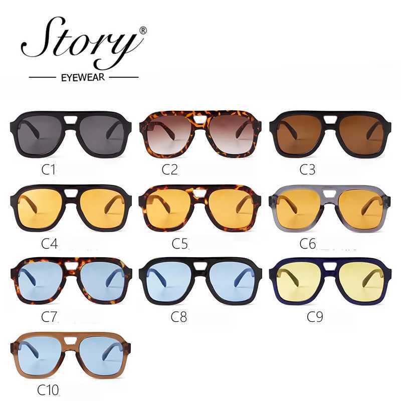 Vintage Tortoiseshell Blue Square Sunglasses Women Men Fashion Double Bridge Orange Lens Pilot Sun Glasses UV Protection Women S3573 W250621