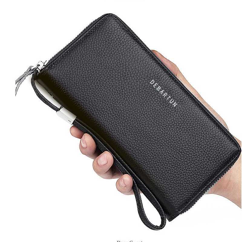 Mens Long PU Leather Wallet - High Quality Zipper Card Holder Large Capacity Purse for Men Z250621