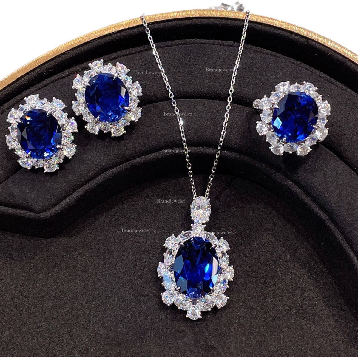 Cover Blue Designer Necklace Spinel Free Delivery Blue Corundum Fluorescent Light Color-changing Open Ring Women's Elegant Model Pendant Earrings