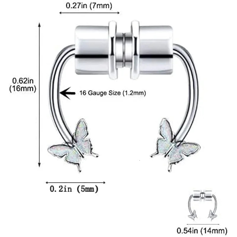 1/2/3Pcs Butterfly Magnetic Nose Ring Septum Ring Faux Nose Septum Rings Non-Pierced Clip On Nose Rings for Women Men 250617