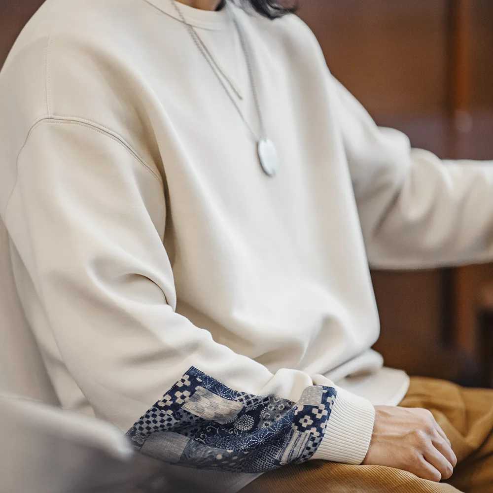 Vintage Boro Patchwork Sweatshirt Casual Round-Neck Tops Mens Classic Pullover for Spring and Autumn Fashion Streetwear XJ250621