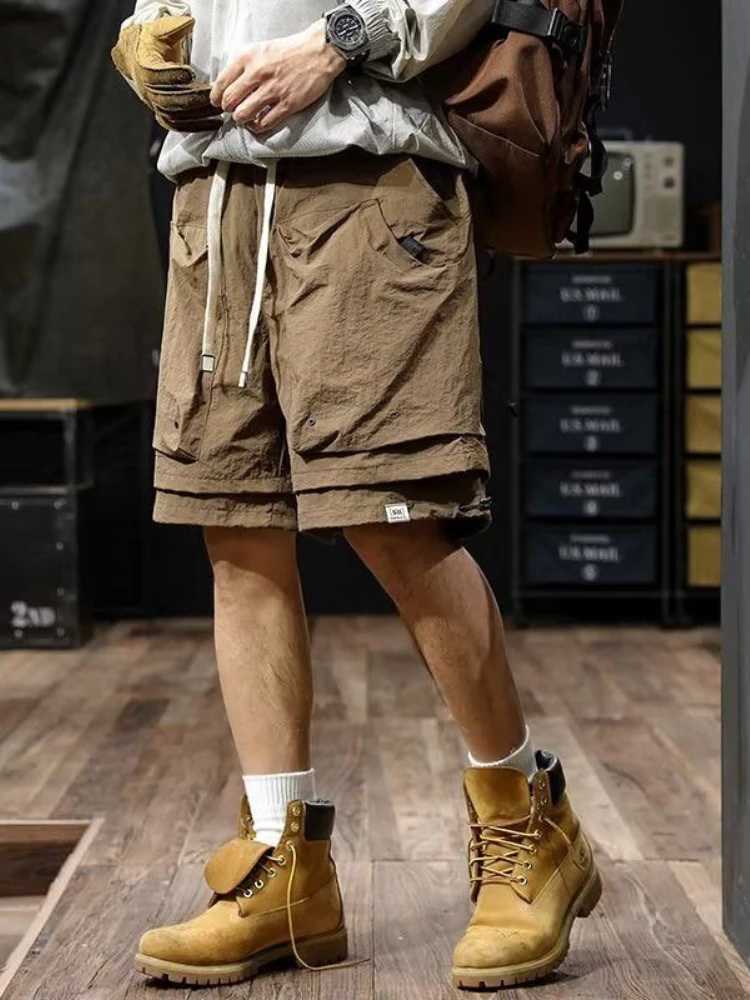 Short Pants for Men Multi Pocket Quickly Do Elastic Waist Solid Mens Cargo Shorts Comfortable Summer Heavy Luxury Casual W250621