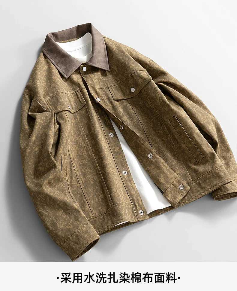 2025 Spring New Fashion Brand Fashion Casual Jacket Mens Windproof Waterproof Jacket Wash Tie Dyed Cotton Vintage Leather Lapel XJ250621
