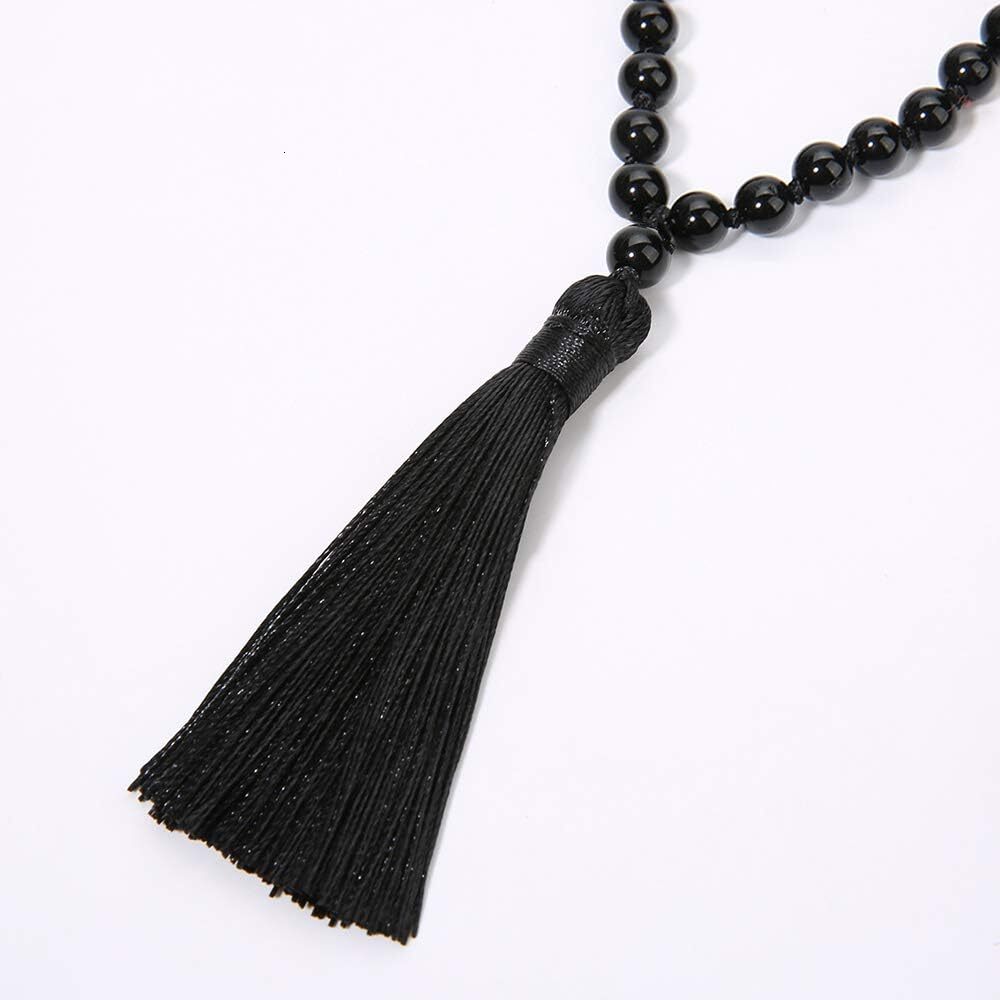 Luxury Attract Prosperity 8MM Beads Chakra Long Mala Necklace Natural Stone Meditation Statement Necklace Yoga Rosary Prayer Charm Beaded Tassel Neckl
