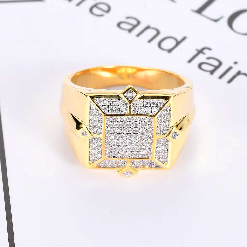 European American Hip Hop Mens Ring AAA High-Grade Zircon with Gold Plating Creative Inlay Style Trendy BlingBling Ring for Men