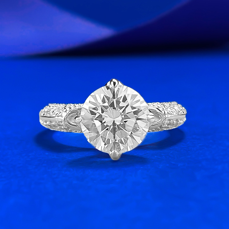 S925 Sterling Silver Court Ring Engagement Sparkling 2.5 Ct Moissanite Ring