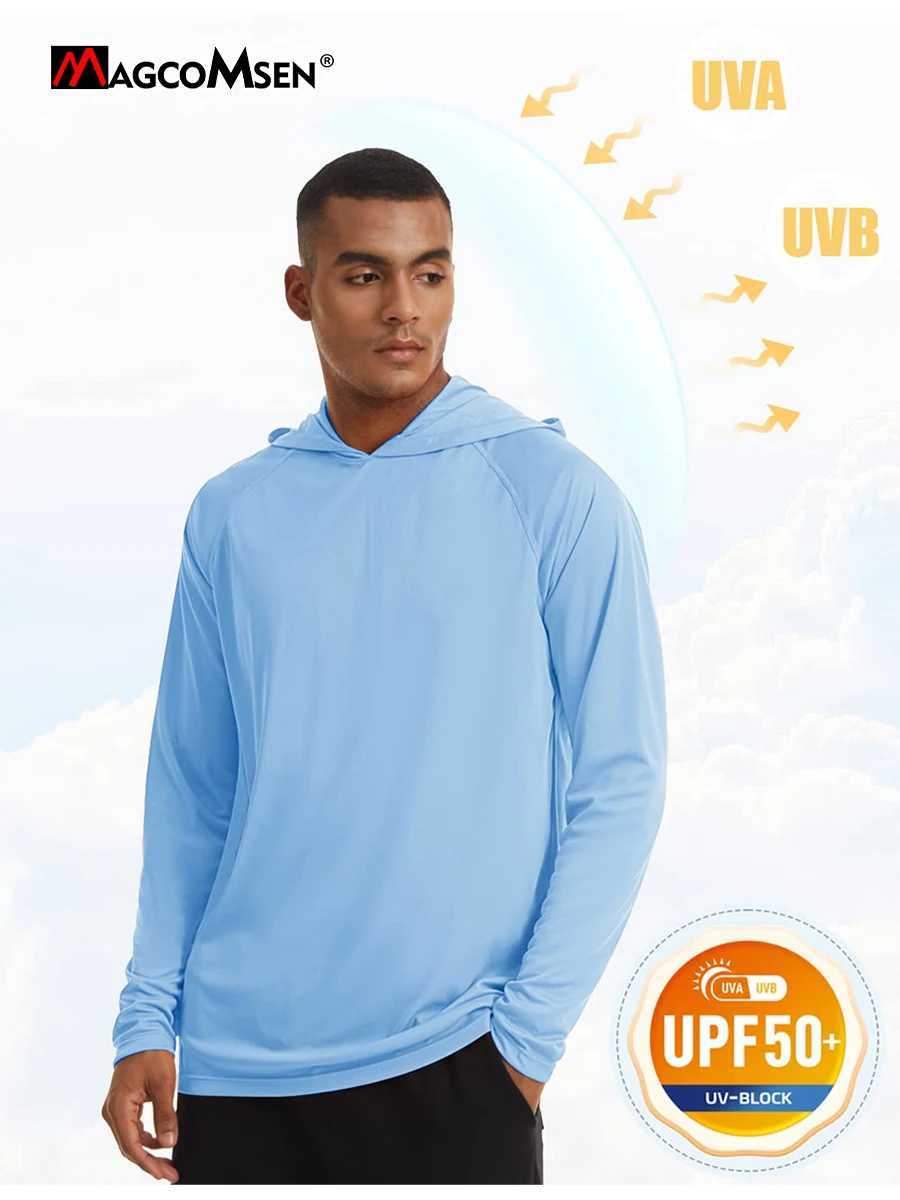 MAGCOMSEN Sun Protection T-shirts Mens Long Sleeve UPF 50+ Anti-UV Beach Summer Hoodie T-Shirts Quick Dry Multi Color RashguardXJ250621
