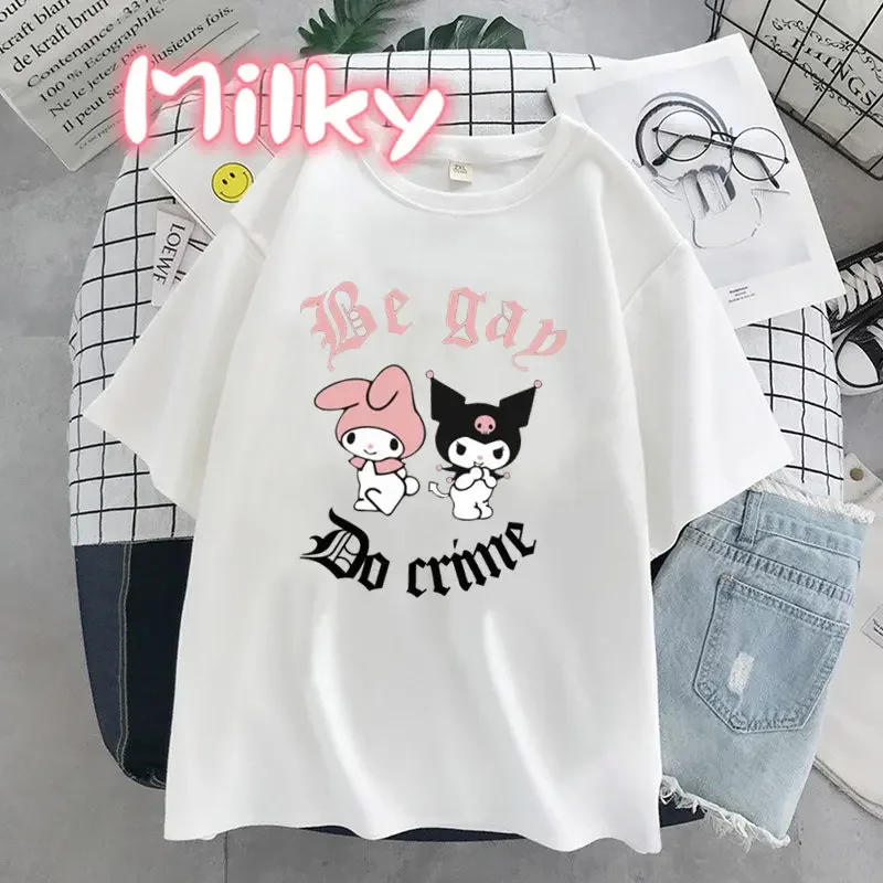 Punk Gothic Print Short Sleeve Melody T-shirt Women Tops Summer Streetwear O-neck Harajuku Cartoon Tshirt Girls Crush Tee