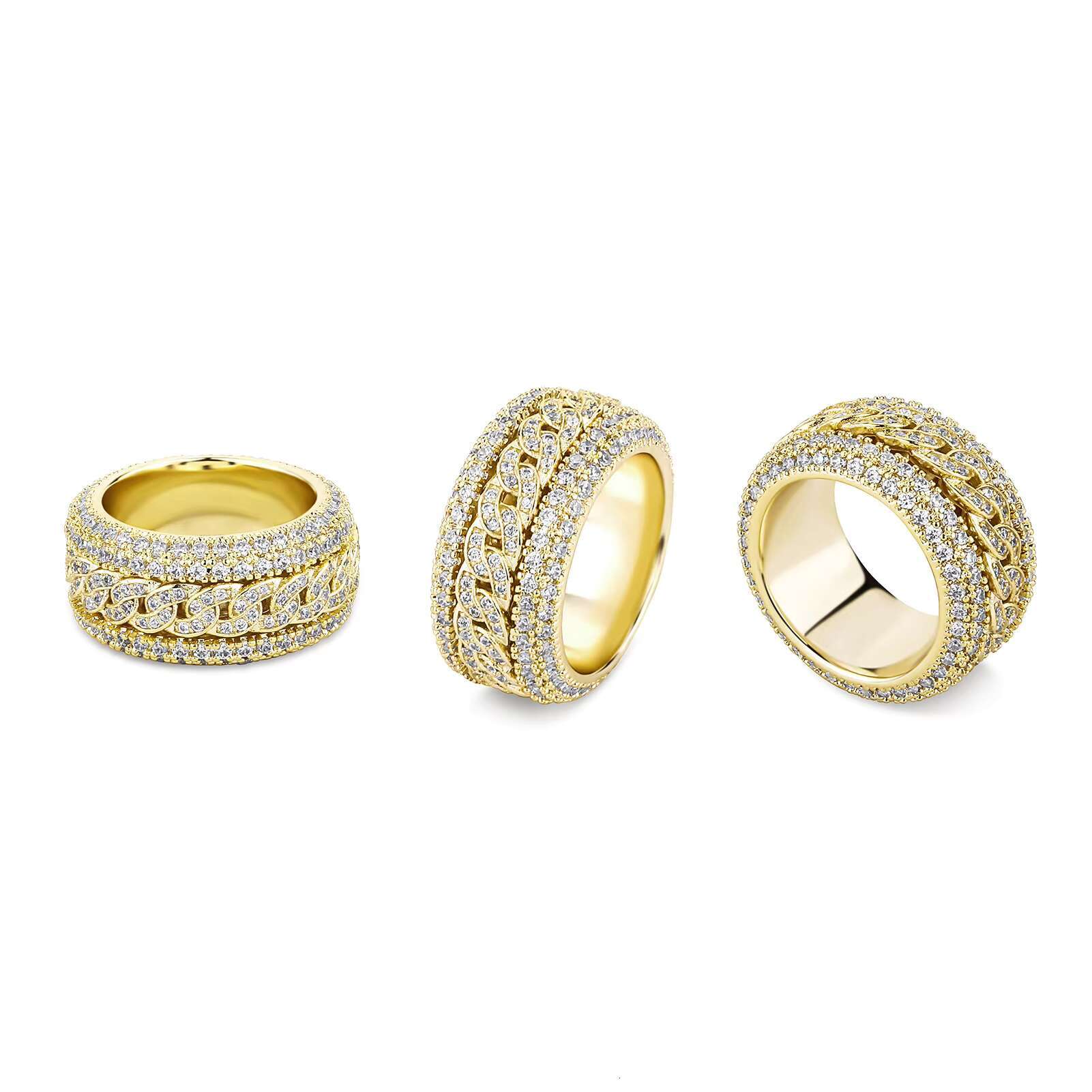 European American Trendy Exquisite Rotating Cuban Ring Full Diamond Copper Inlaid Zircon Wholesale Gold Main Brass