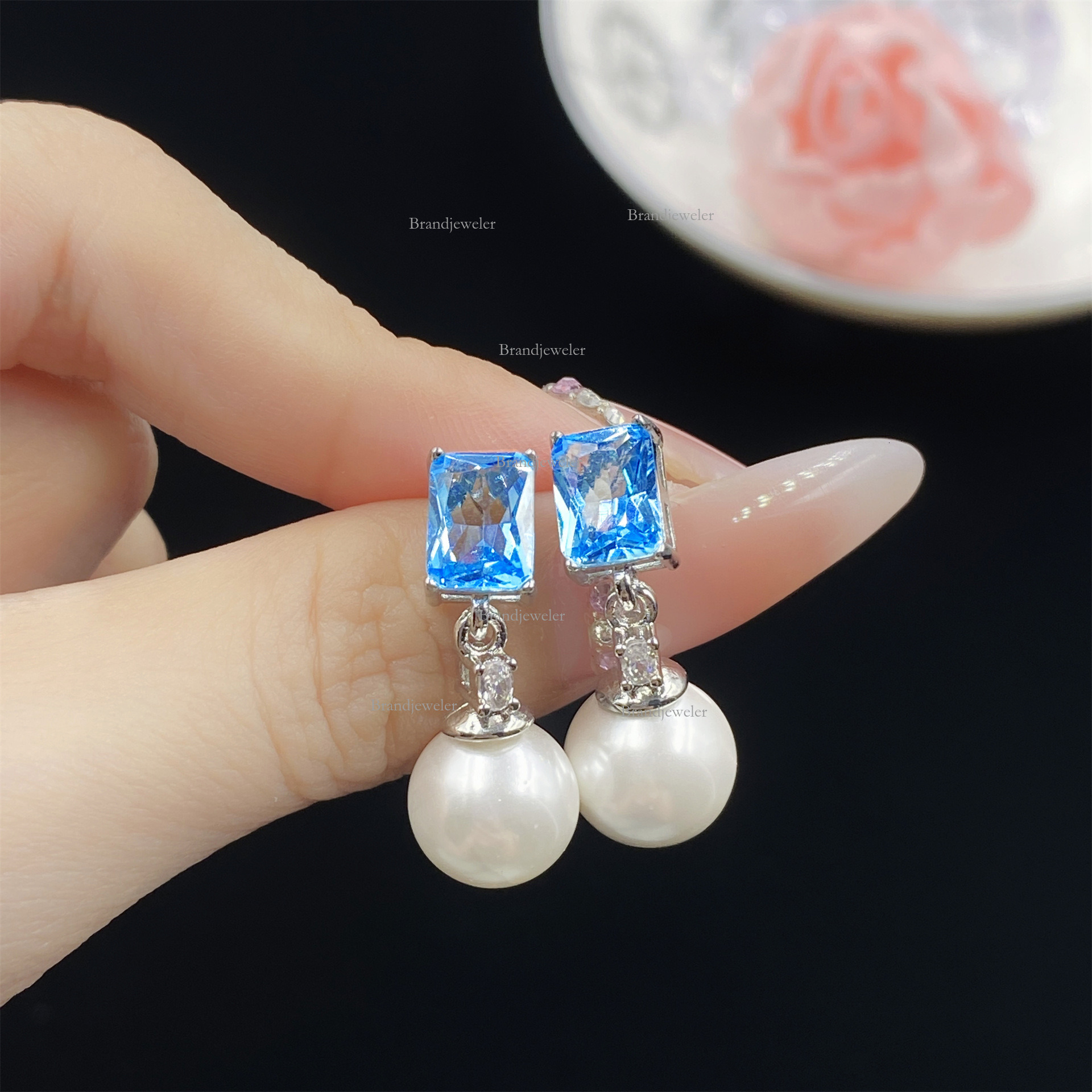 Natural Shell Pearl Comparable To Pearl Free Delivery Cap Simulation Aquamarine 2025 Model Topaz Set Designer Necklace Open Ring Women's Elegant 