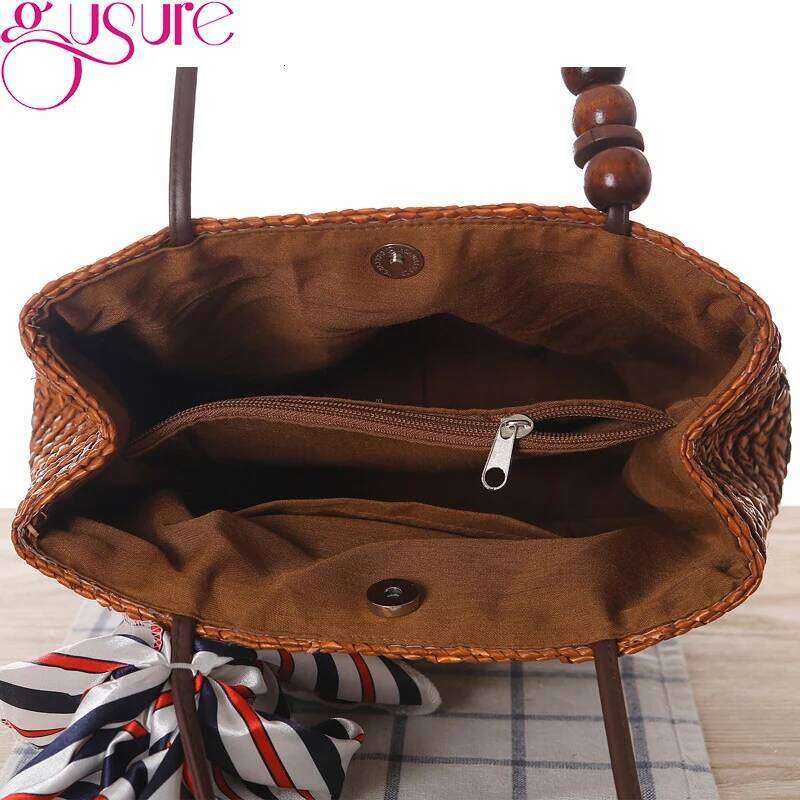 Gusure Women Fashion Straw Shoulder Bags Summer Beach Bucket Handbags For Lady Rattan Woven Casual Large Bohemia Shopping Totes