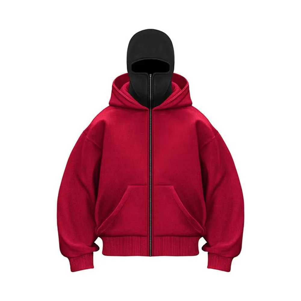 2K Fashion Double-Caps Hoodie Men Women Zipper Hooded Sweatshirts Solid Color Fleece Hoodies Spring Autumn Mens Clothing XJ250621