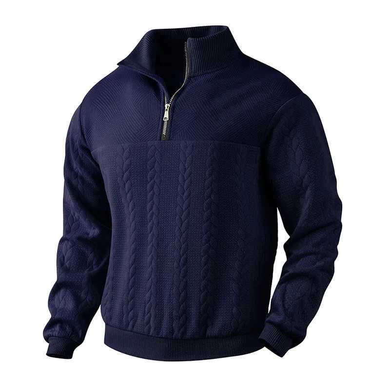 24 Casual Stand-up Collar Zipper Pullover Loose Knitted Jacquard Autumn and Winter Long-sleeved Sweater Mens Top Z250621