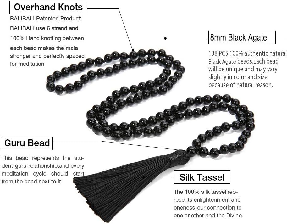 Luxury Attract Prosperity 8MM Beads Chakra Long Mala Necklace Natural Stone Meditation Statement Necklace Yoga Rosary Prayer Charm Beaded Tassel Neckl