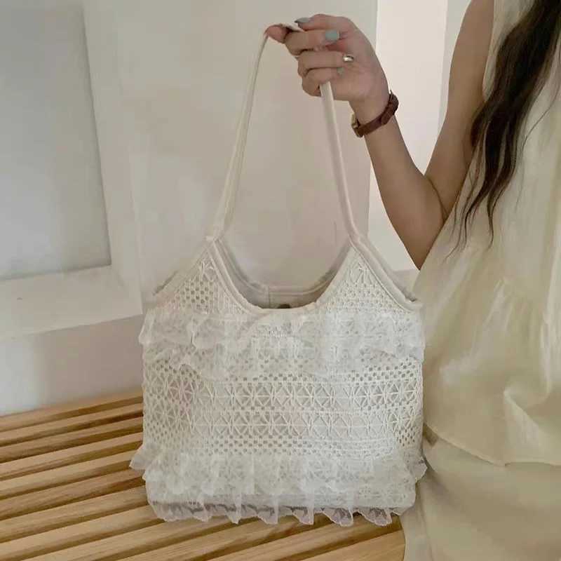 New Summer Casual Vacation Backpack Large Capacity Lace Shoulder Tote Bag Hollow Beach Bag with Ethereal Design XJ250620