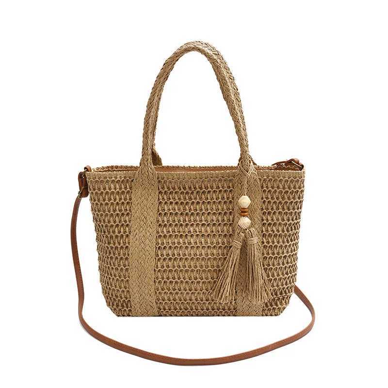 New straw woven bag beach large capacity tote bag lazy style handbag tassel shoulder bag. XJ250620