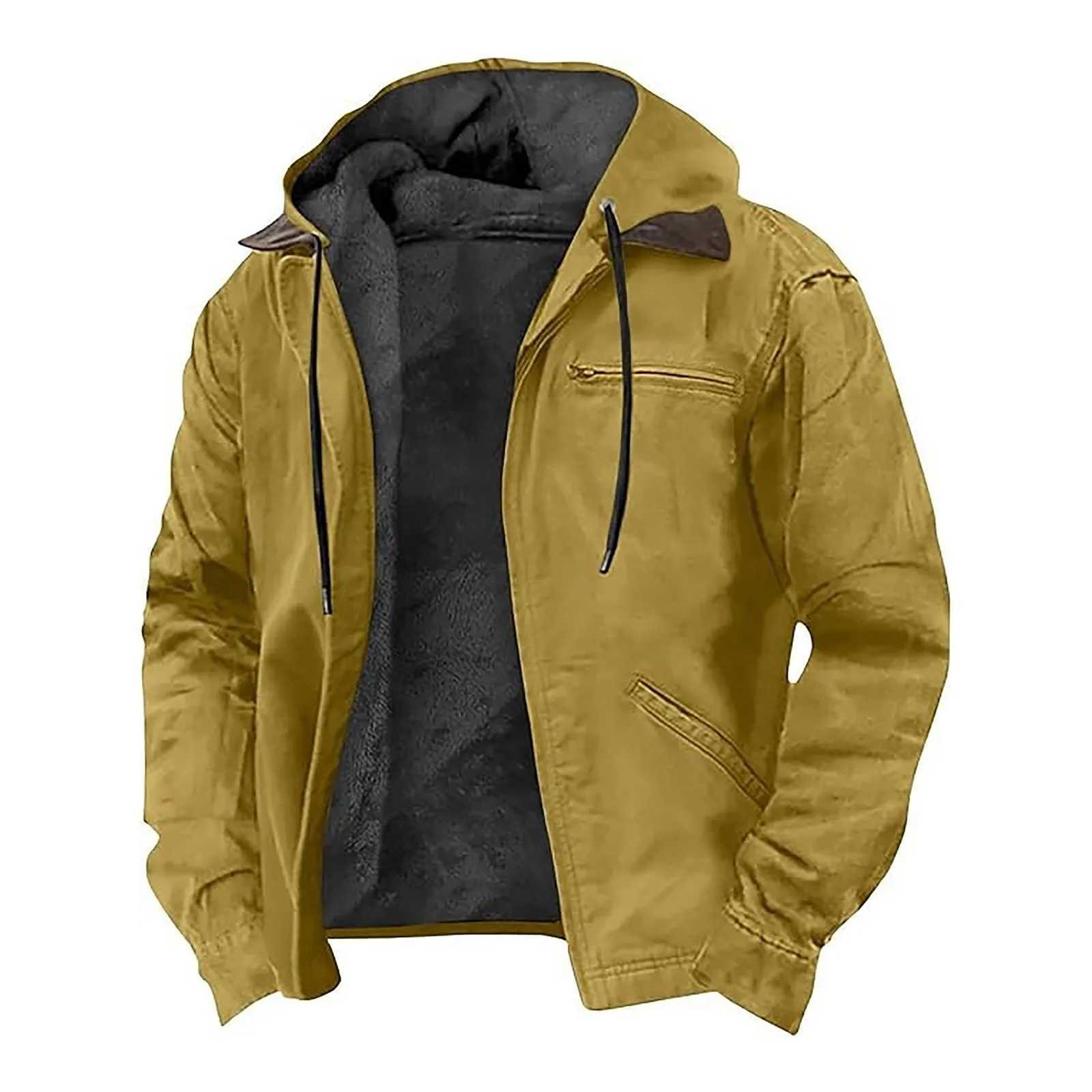 Winter Jacket Men Plus Size Multicolor Solid Color Vintage Oversize Canvas Hooded Jacket Outerwear mens winter jacket XJ250621