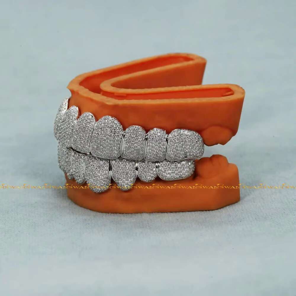 Iced Out Micro Prong Teeth Grillz Moissanite Diamond 925 Sterling Silver for Men Rapper Wholesale Jewelry