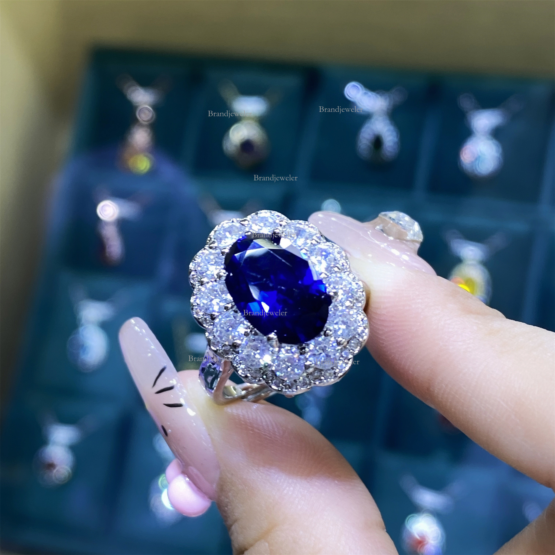 Free Delivery Cover Blue Topaz Blue Designer Necklace Corundum Full Diamond Luxurious Open Ring For Women 2025 Model Elegant Pendant Earrings Three-pi
