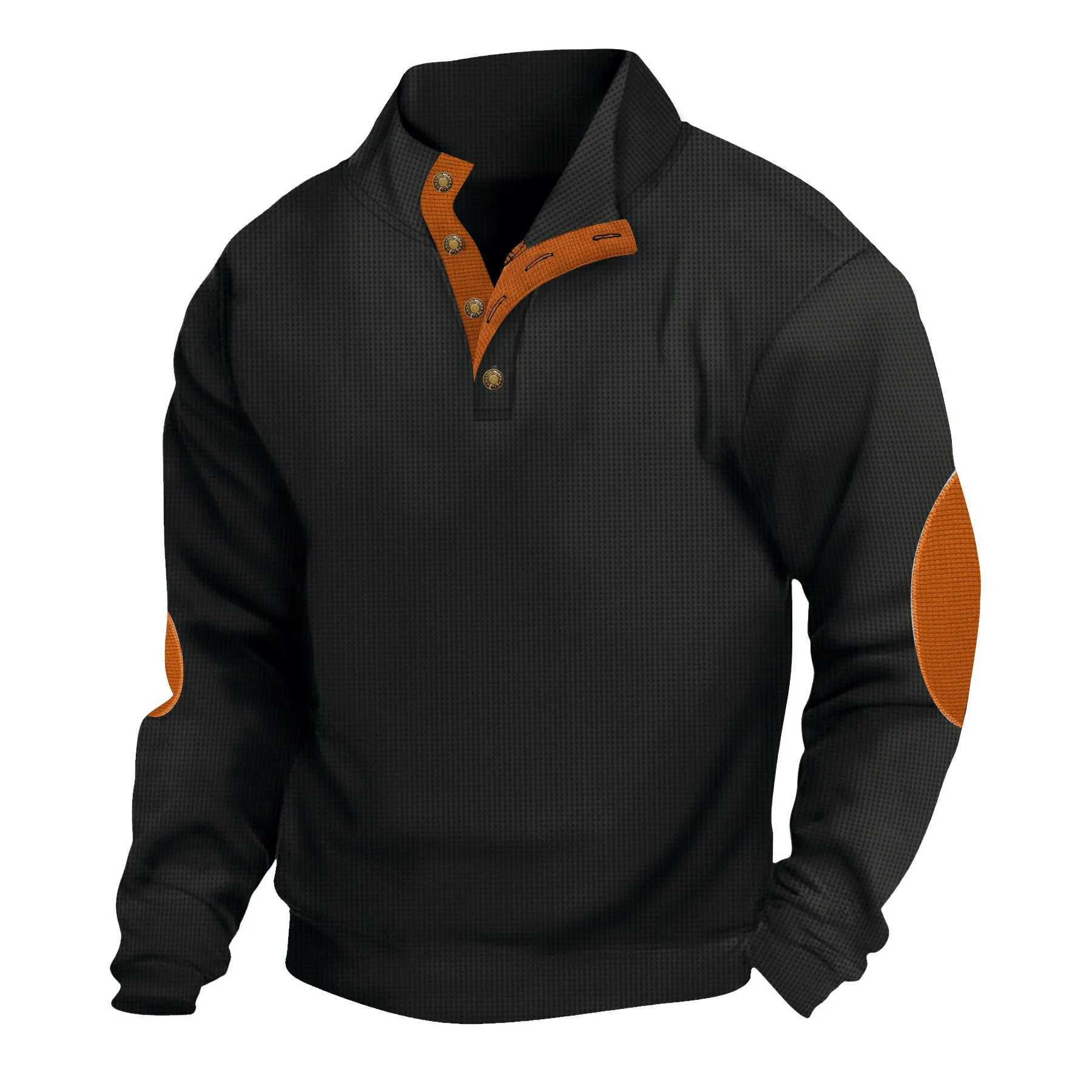 2025 Mens Casual Fashion Waffle Long-SLeeved Henry Shirt Spring And Summer Small Stand Collar Business Outdoor Z250621
