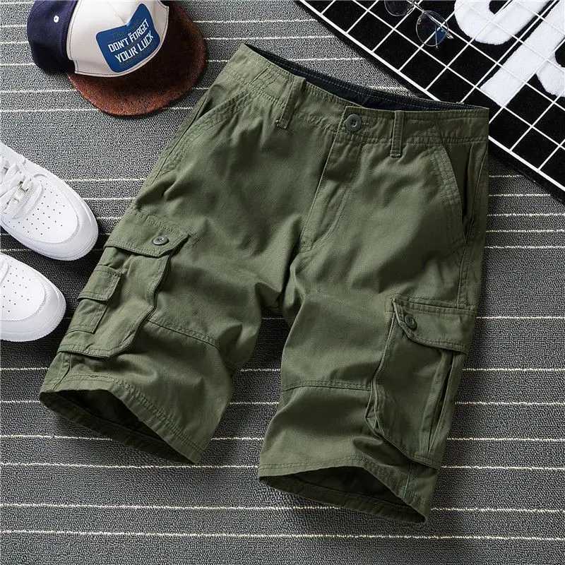 Short Pants for Men with Pockets Green Solid Mens Cargo Shorts Baggy Stretch Clothes Nylon Beautiful Harajuku Loose Elegant Wide W250621