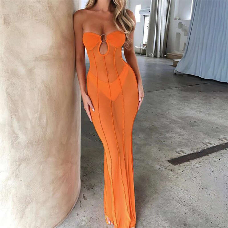Long Dress New Autumn Winter Fashion Women S With One Shoulder Hollow Sexy Sheer Mesh Slim Fit Dress Sexy Long Skirt