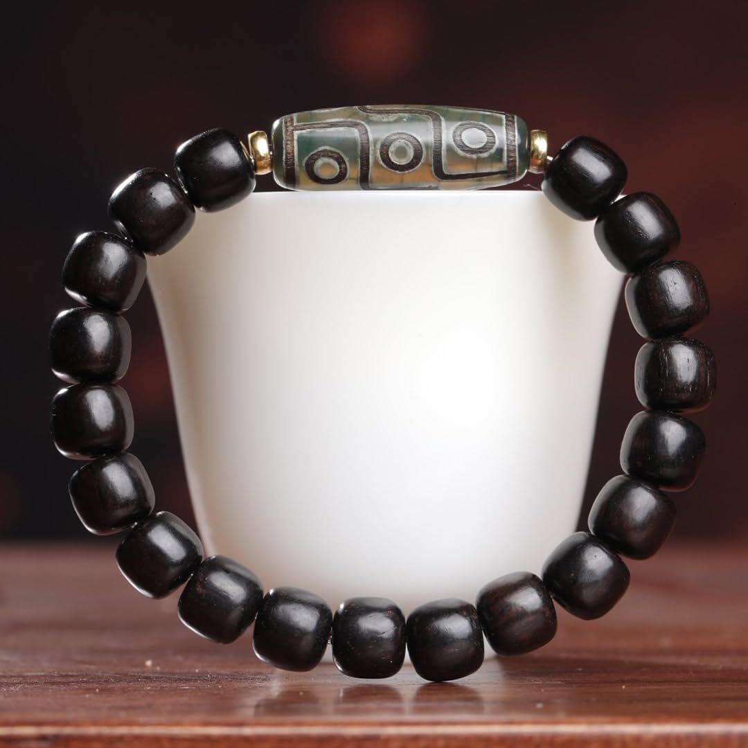 Attract Prosperity Zen Dear Unisex Natural Ebony Buddhist Prayer Bead Necklace Bracelet Tibetan Prayer Mala Beaded 108 Wood Beads Black Buddhist Conse