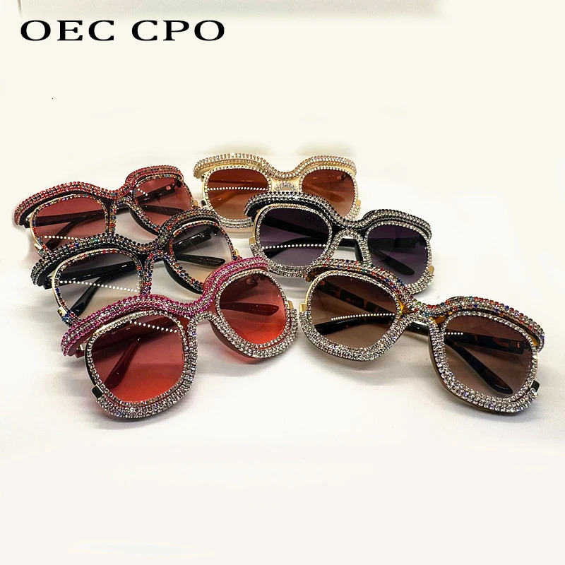Oversized Diamond Sunglasses Rhinestone Square UV400 Multicolor Shades Female Sun Glasses Eyewear Gafas De Sol 250617