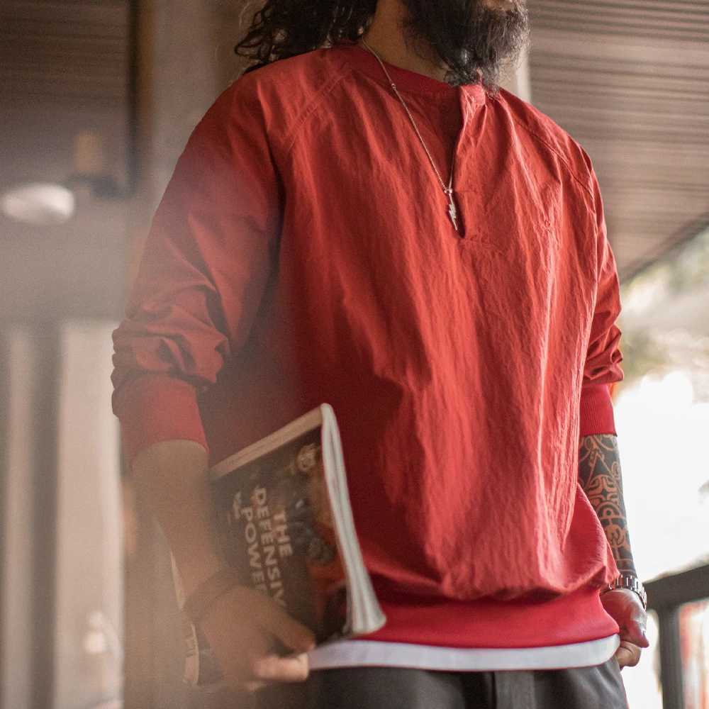 Maden Vintage Baseball Collar Sweatshirt New Years Red Top Loose Round Neck Pullover for Mens Spring Fall Long-Sleeved T-Shirt XJ250621