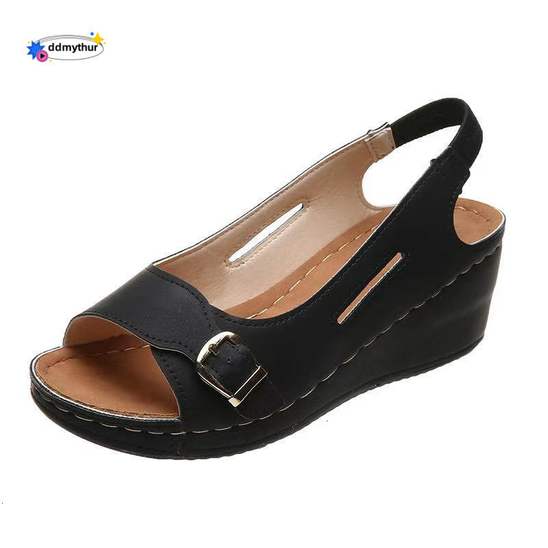 2021 New Summer for Women Fashion Roman Style Women's Shoes Buckle Peep Toe Beach Wedge Sandals ddmythur