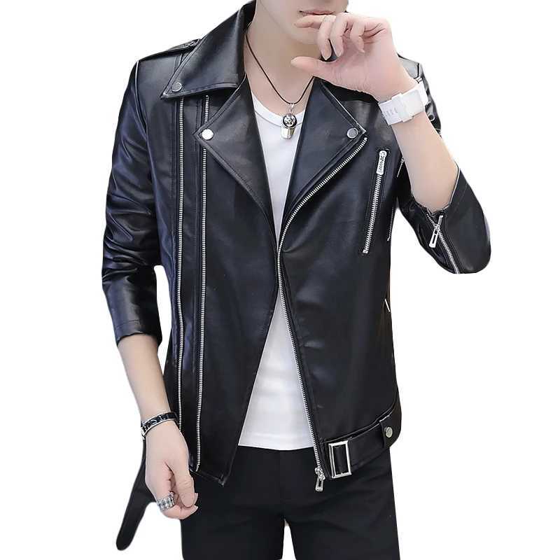 New Leather Jacket Men Spring Autumn Slim Was Thin Fashion Turn-Down Collar Single Breasted Coats Outerwear XJ250621